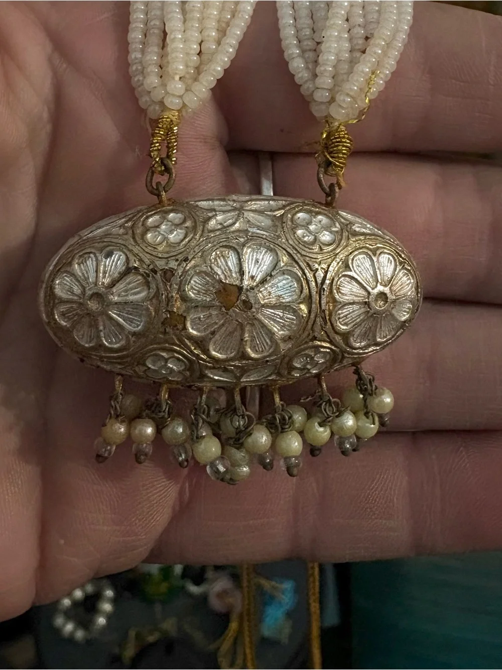 ✨ STUNNING HYDERABADI JADAU PEARL PENDANT MALA / RANI HAAR ✨